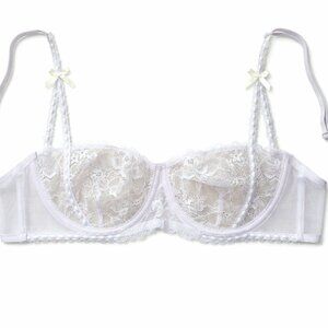 Coquette girl sheer lace bow ribbon delicate feminine couture sexy bra 36C